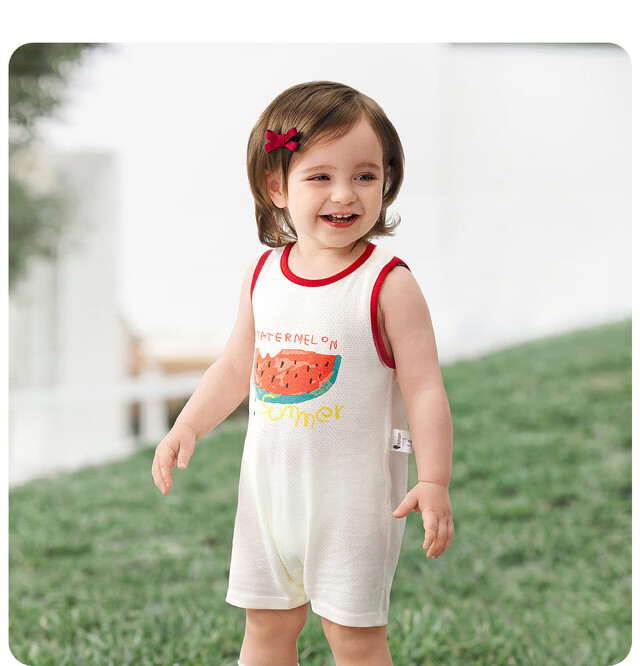TONGTAI Baby Sleeveless Romper Summer Thin Jacquard Bodysuit Yellow 90cm 18