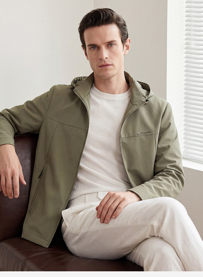 SHANSHAN High-End Jacket for Men, Spring And Autumn Casual Striped Inner Lining Zipper Coat with Detachable Hood, Dad's Clothing 13
