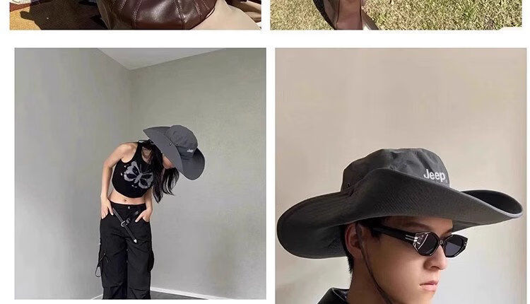 JEEP Women's Summer Outdoor Hiking Sun Hat Large Brim UV Protection Western Cowboy Hat 23