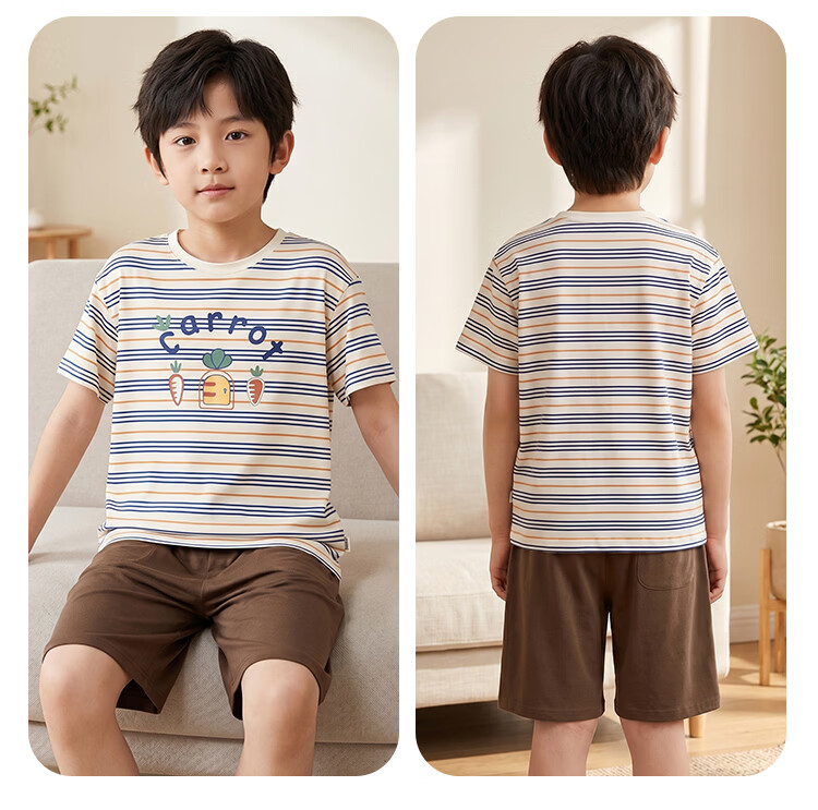 Hodohome Boys' Modal Pullover Short Sleeve and Shorts Pajama Set, Soft, Stretchy, Breathable Striped Loungewear, Store Same Style 3