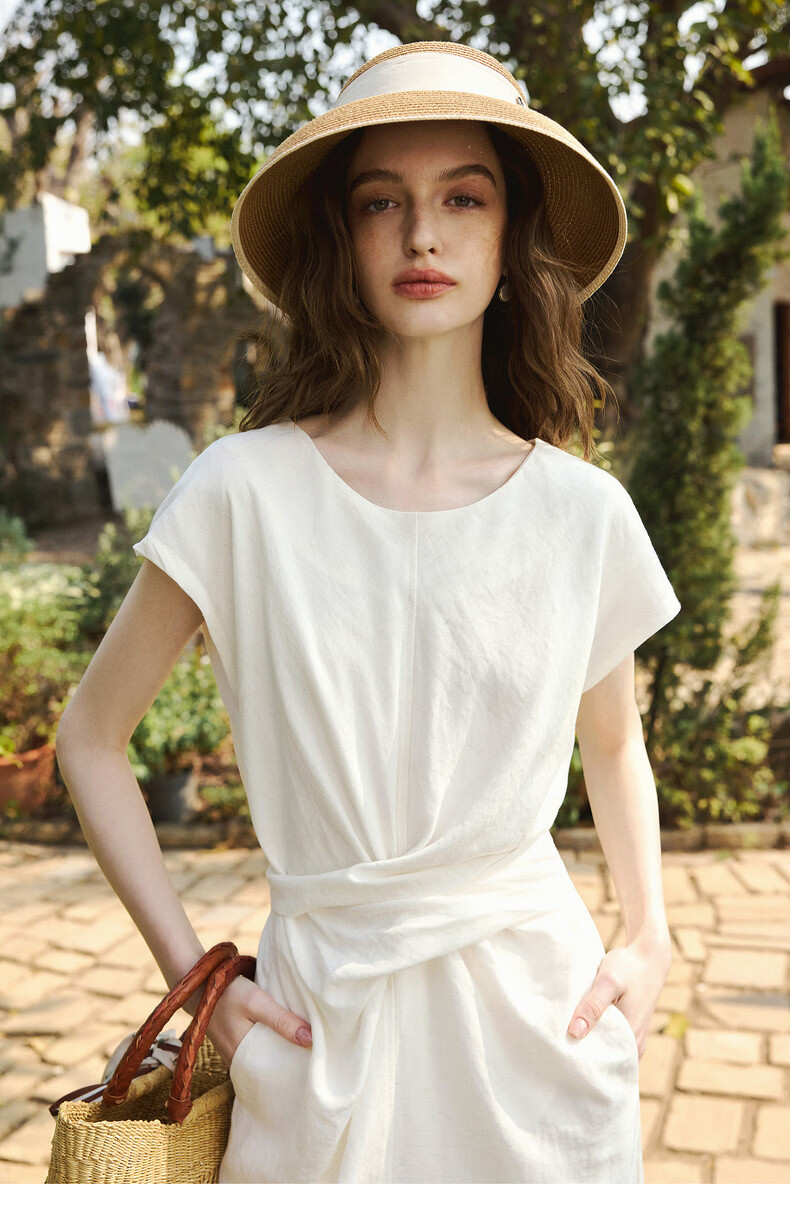 Olrain Lyocell Linen | Olrain Summer Women's Dress French Style Tie Dress Off-White L 15
