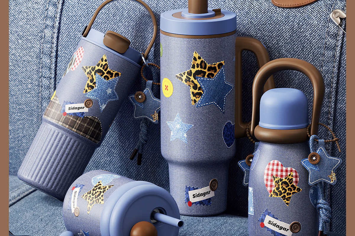 Shida Home Insulated Water Bottle for Women Denim Series Straw Cup Portable High-Value Large Capacity Stainless Steel Car Mug 2