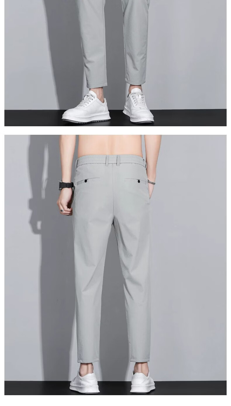 ROMON Casual Black Cropped Pants Men's Slim Fit Ice Silk Thin Small Suit Trousers Men's 2026 Summer New Versatile 15