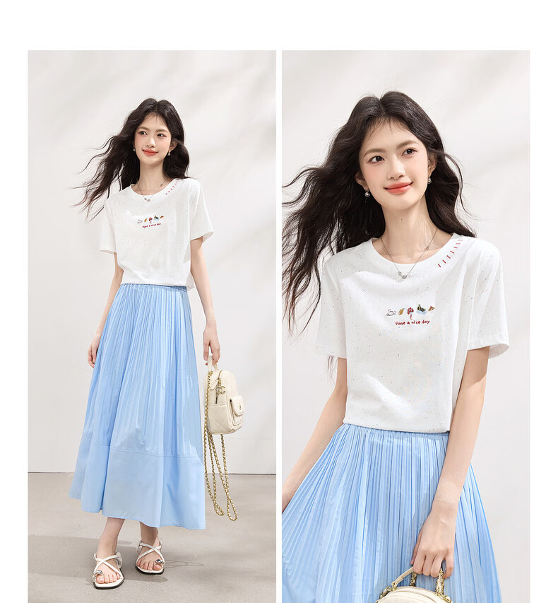 Sllsky Ice Cotton Color Dot T Cool Short Sleeve T-Shirt Summer Women's Fashion Round Neck Embroidered Shoulder Top 7