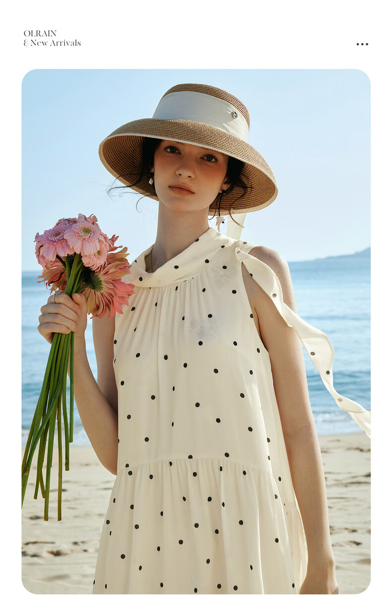 Olrain French Style Polka Dot Ruffled Neck Tie Loose Sleeveless Long Dress for Women, Polka Dot, Size S 2
