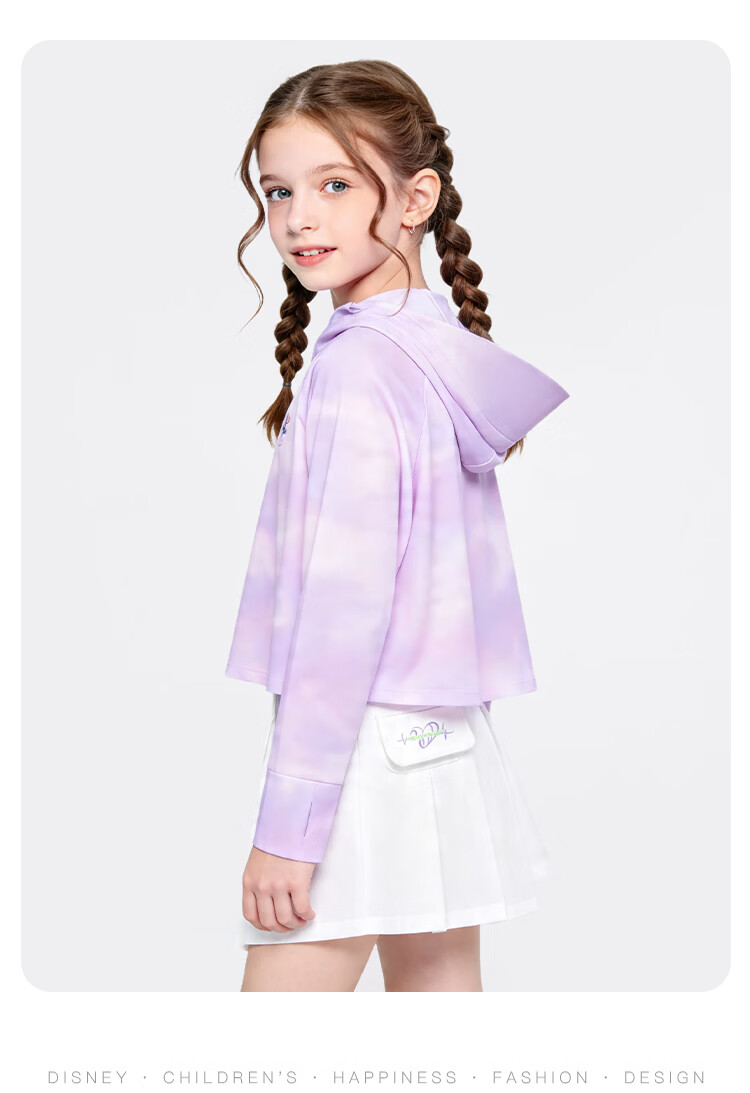 Disney Kids UPF50+ Ice Silk Cooling Tie-Dye Sun Protection Jacket Summer 2026 Girls Breathable Hooded Coat Pink Size 160 14