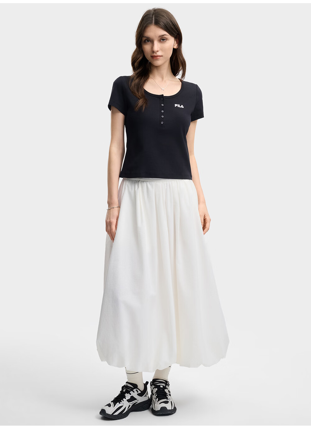 FILA Official Women's Knitted Short Sleeve Shirt 2026 Summer New Fashion Simple Slim Fit T-Shirt 14