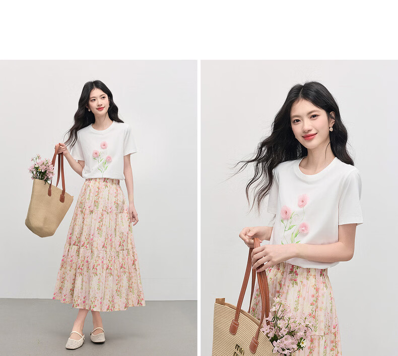 Sllsky Artistic 3D Floral Short Sleeve T-Shirt for Women 2026 Summer New Casual Loose Printed Cool Top 16