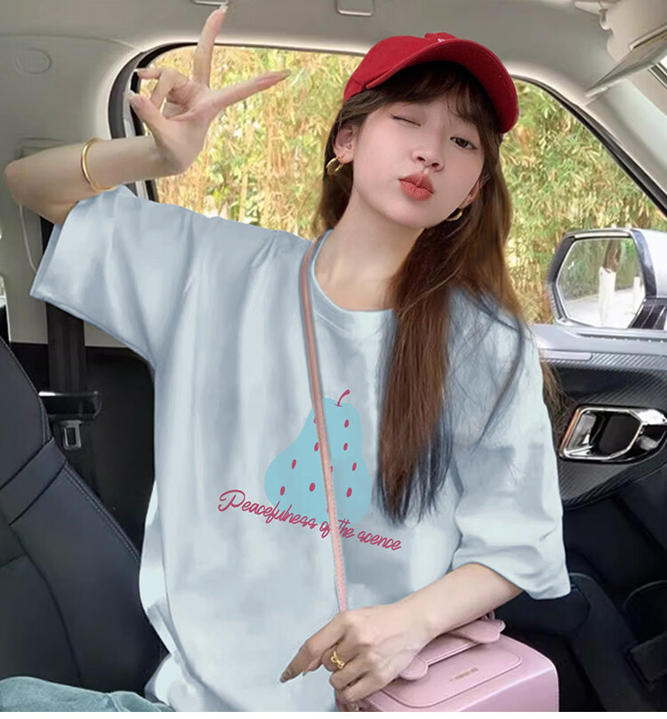 TonLion 2026 Summer Women's Crew Neck Cartoon Fruit Pattern Short Sleeve T-Shirt Youthful Loose Casual Lazy Style 7