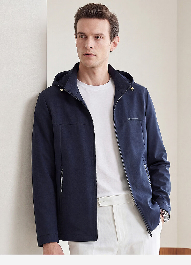 SHANSHAN High-End Jacket for Men, Spring And Autumn Casual Striped Inner Lining Zipper Coat with Detachable Hood, Dad's Clothing 14