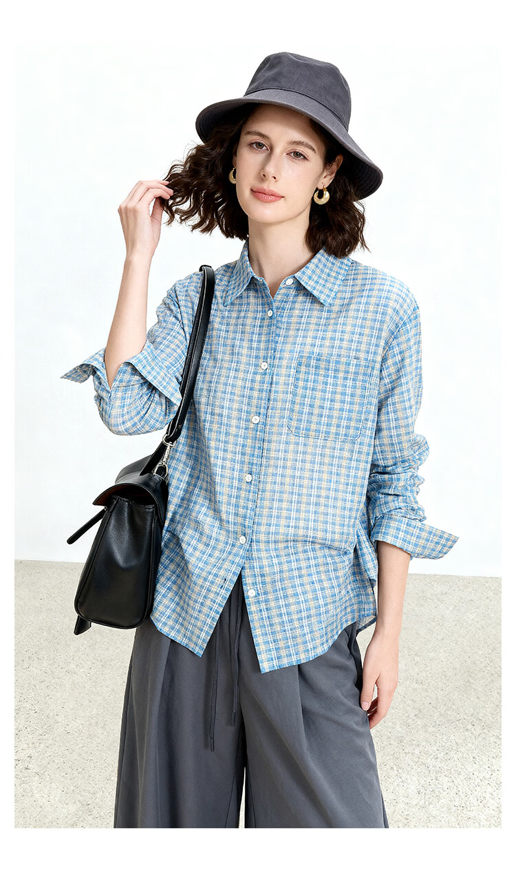 ENC Vintage Artistic Plaid Shirt Classic Trendy Versatile Blouse 2026 Women's Spring Summer Lightweight Sun Protection Top 18