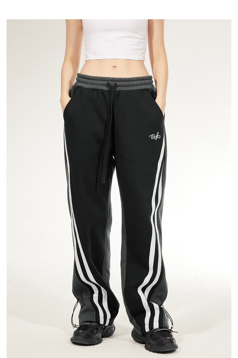 ecko犀牛潮牌2022冬季新款美式复古撞色织带复古拼色加绒休闲裤男女