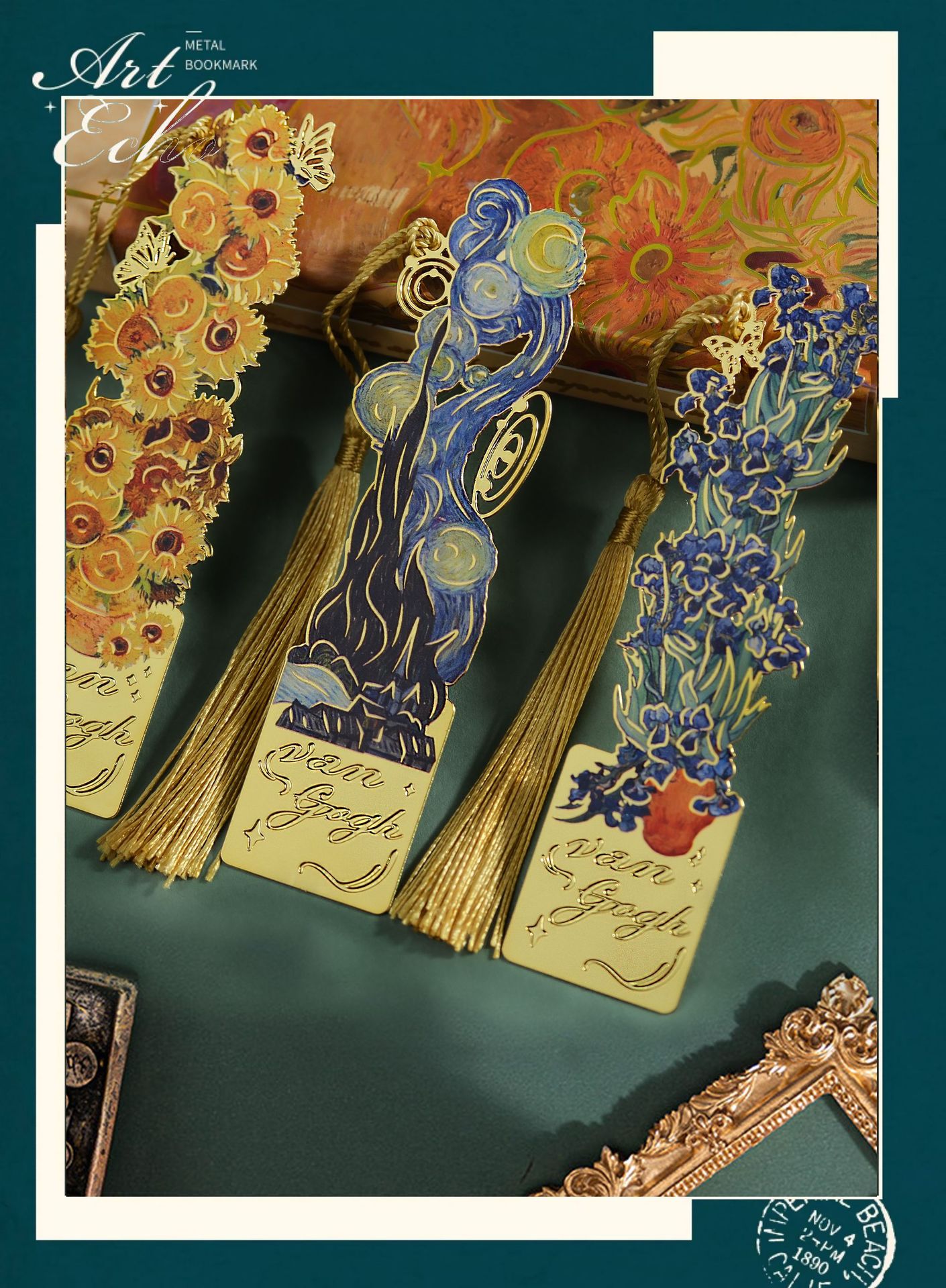 Tianshun Oil Painting Bookmark Premium Exquisite Metal Van Gogh Bookmark Classical Creative High-Value Birthday Gift for Girls Cultural and Creative Student School Reward Simple Packaging Blooming Apr 3