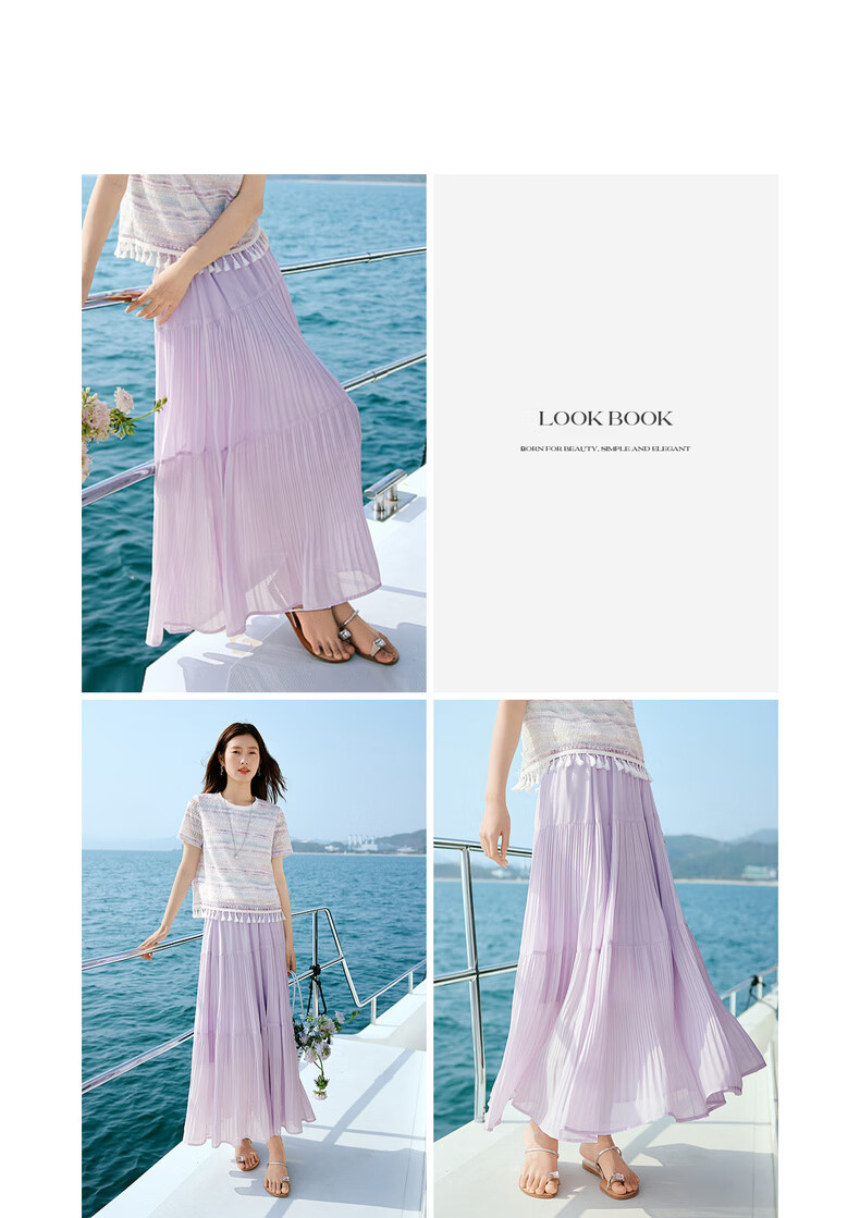 Sllsky Bohemian Chiffon Pleated Midi Skirt Women Summer Lightweight Beach Vacation A-Line Cake Skirt 23