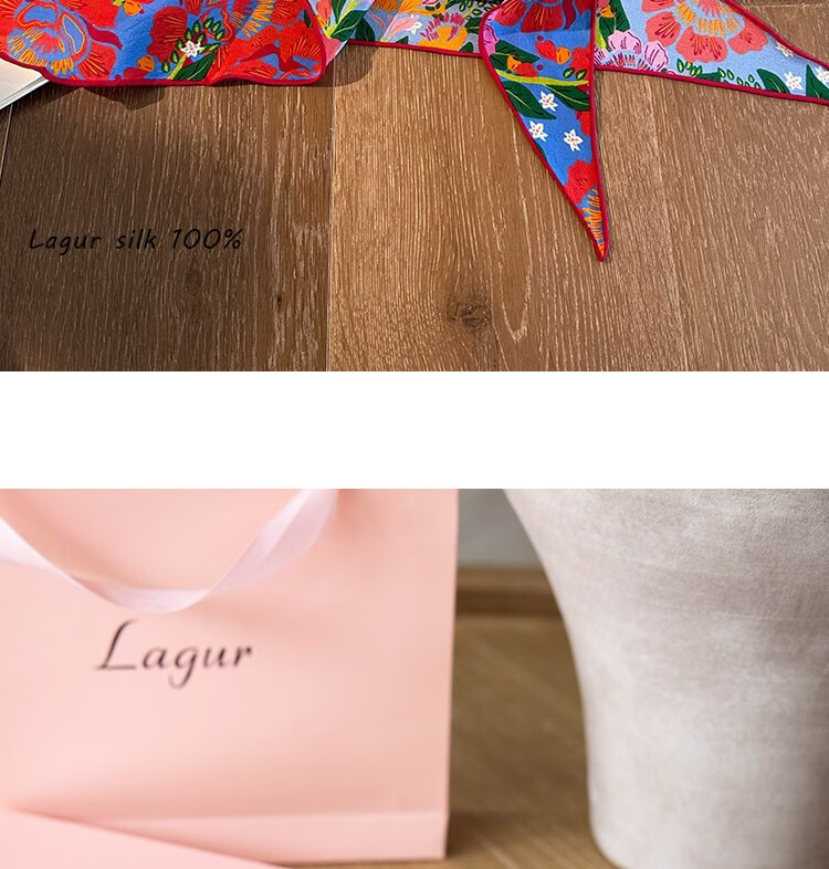 Lagur Rich Eternal 100% Mulberry Silk Original Illustration Scarf Triangle Silk Neck Scarf Gift for Mom Camellia Red 21