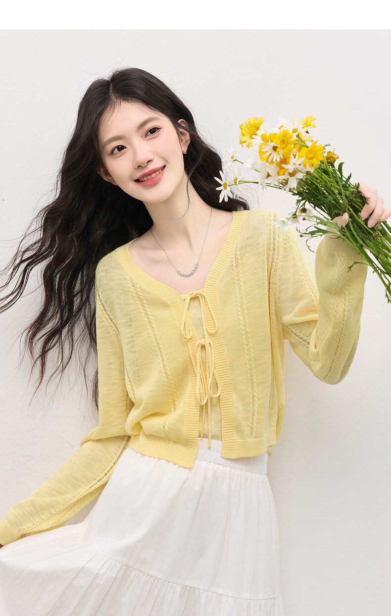 Sllsky Bright Dopamine Style Ice Silk Knit Cardigan Women Summer Thin Long Sleeve Sun Protection Shirt Cover-up 25