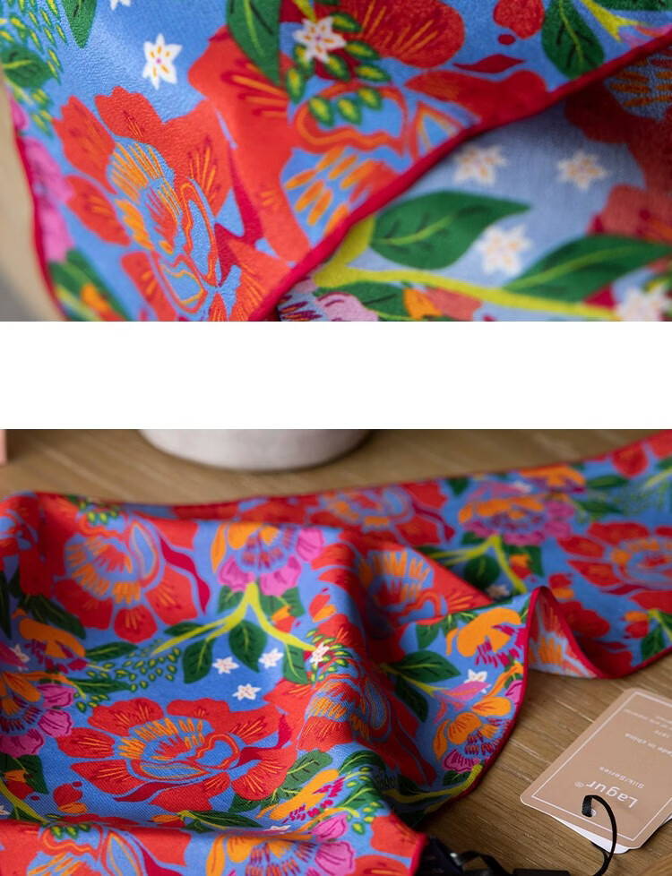 Lagur Rich Eternal 100% Mulberry Silk Original Illustration Scarf Triangle Silk Neck Scarf Gift for Mom Camellia Red 16
