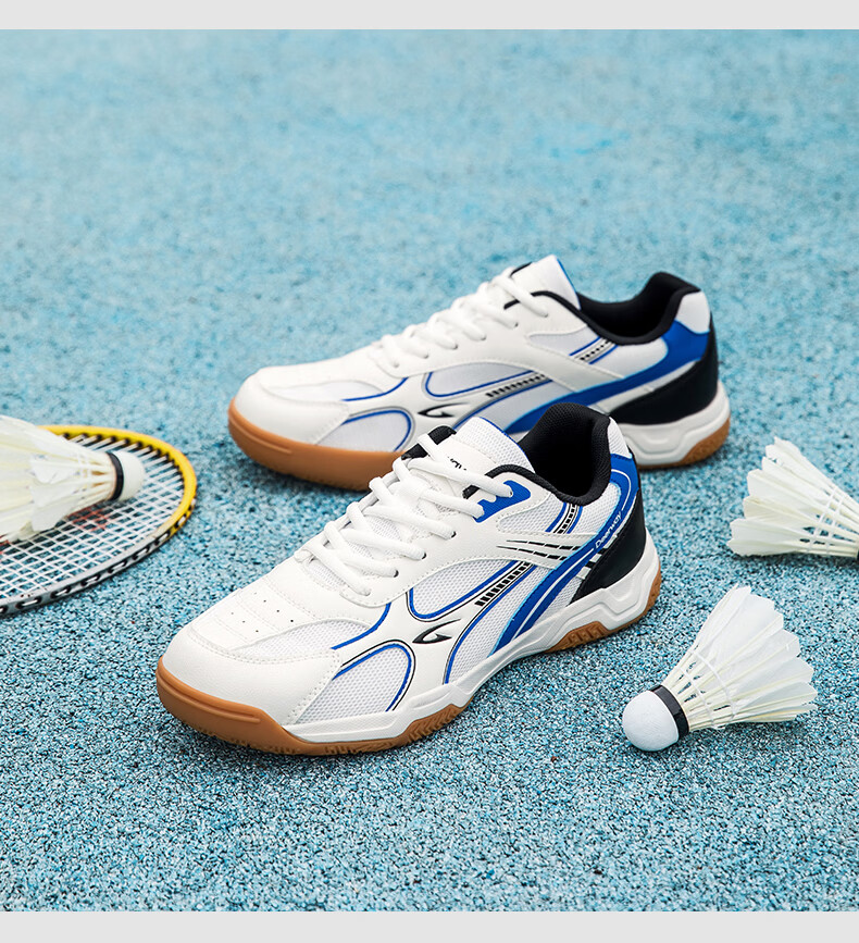DEERWAY Unisex Badminton Shoes Professional Training Shock Absorption Durable Rubber Soft Sole Sports Shoes White Blue 43 7