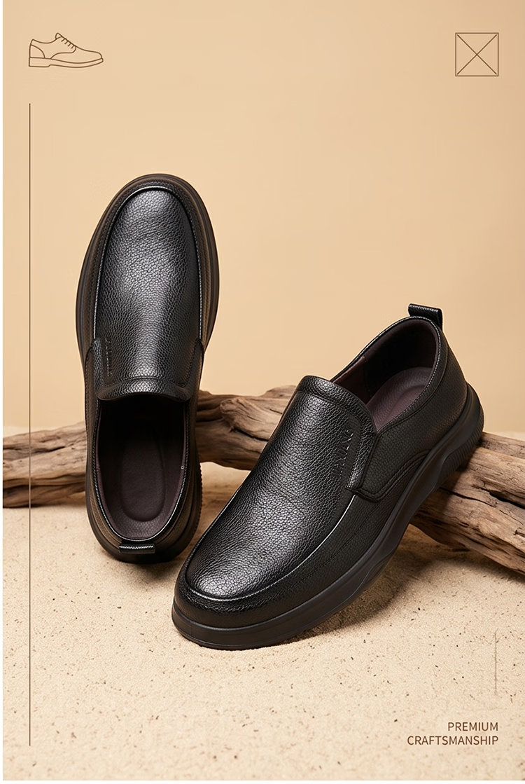 Hengyuanxiang Men's Fashion Business Casual Leather Slip-On Shoes XB13007 Black Size 41 9