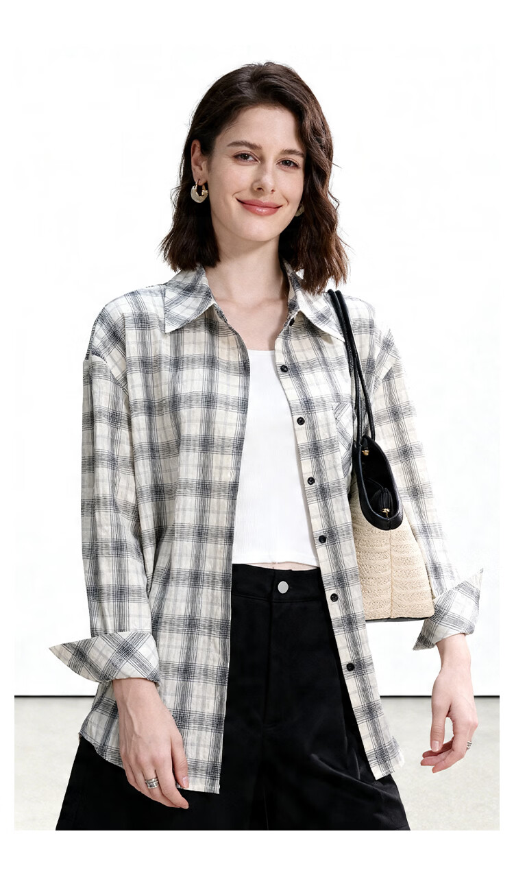 ENC Thin White Checkered Shirt Women Oversize Style 2026 Spring Summer Korean Loose Sun Protection Versatile Layering Top 13