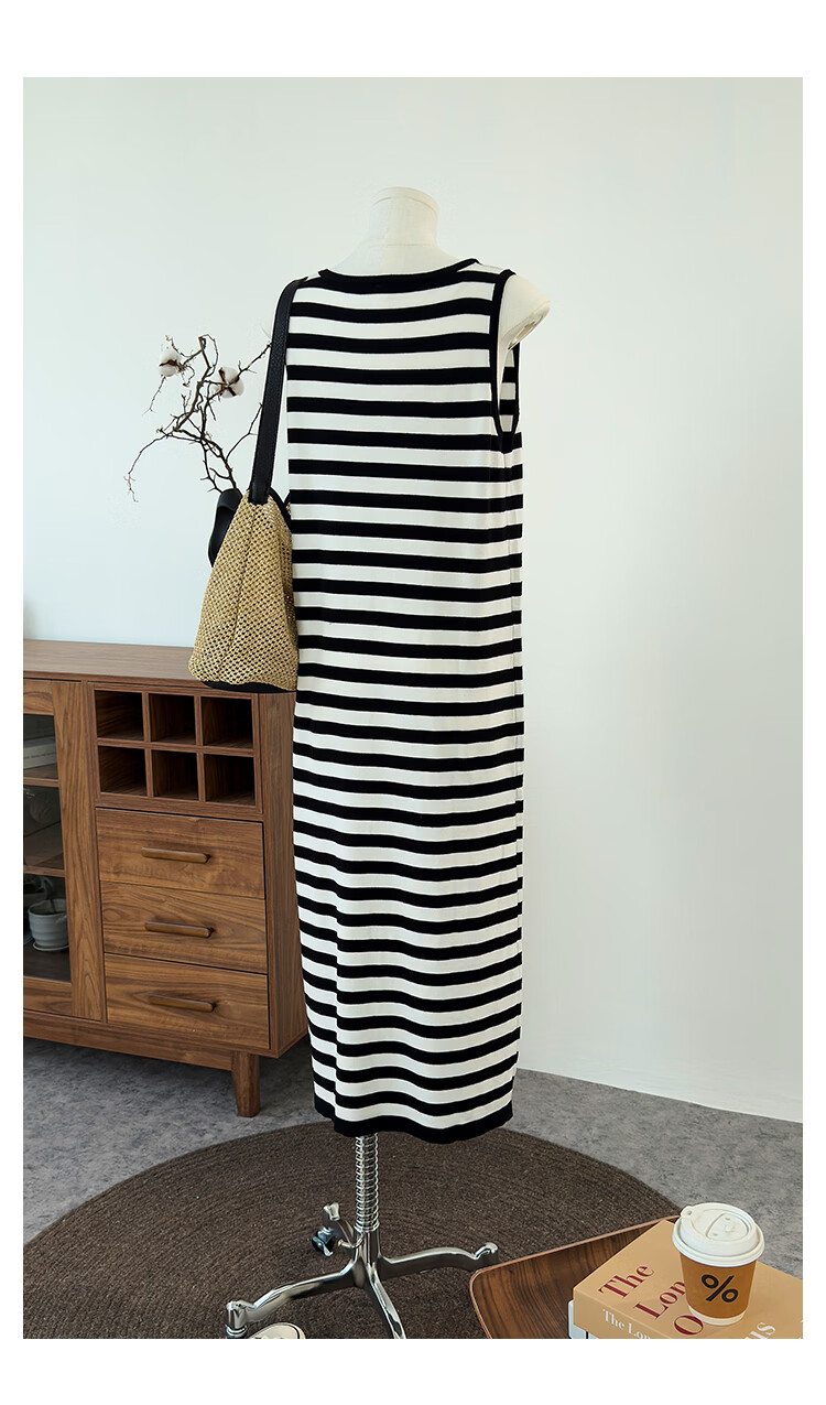 ENC Black and White Striped Vest Dress Loose Straight Fit Youthful 2026 Women's Spring Summer Casual Workwear Versatile Dress 21