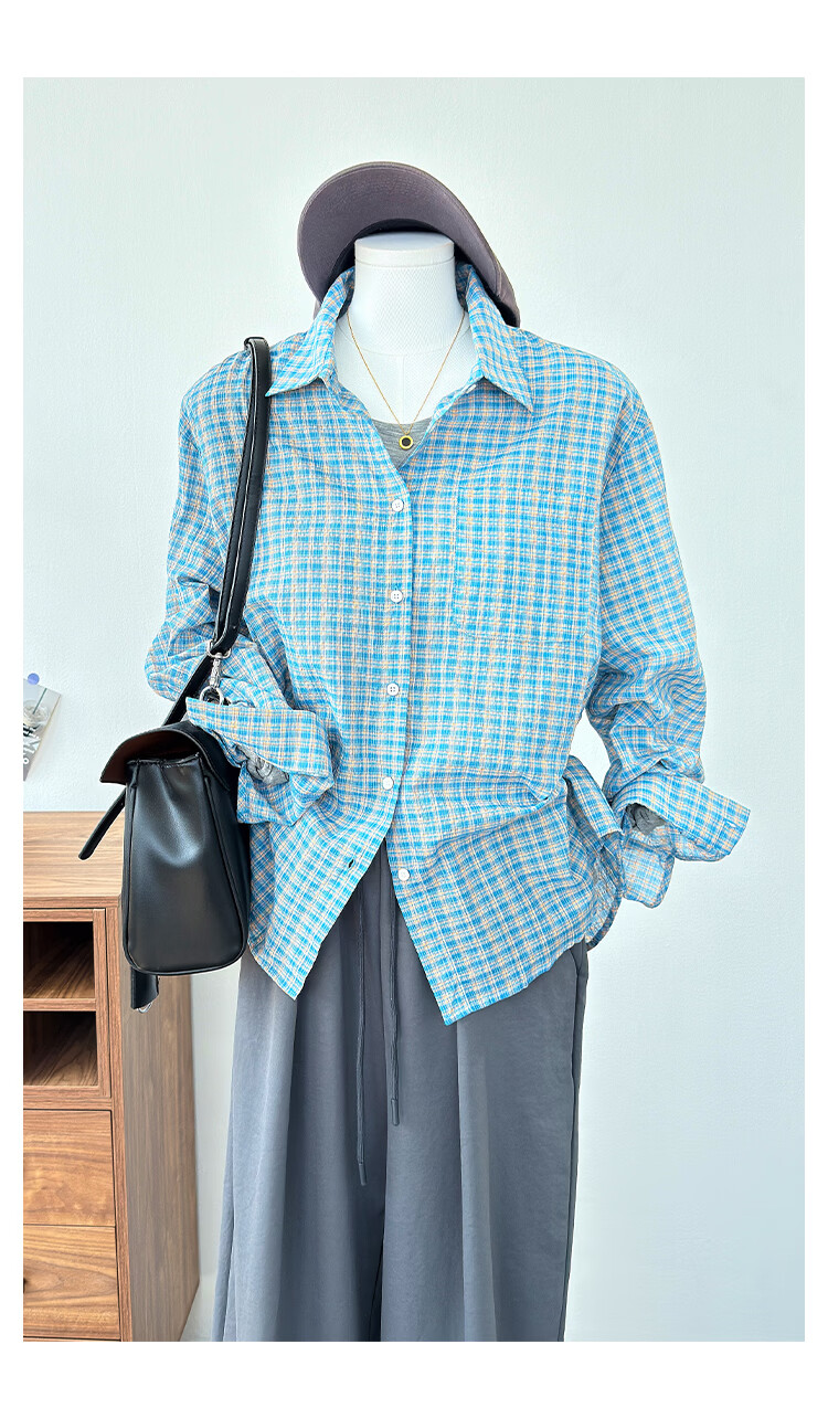 ENC Vintage Artistic Plaid Shirt Classic Trendy Versatile Blouse 2026 Women's Spring Summer Lightweight Sun Protection Top 21