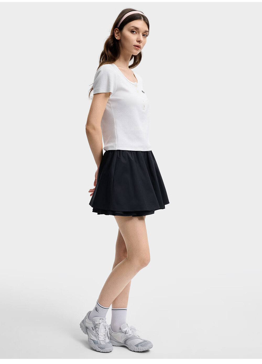 FILA Official Women's Knitted Short Sleeve Shirt 2026 Summer New Fashion Simple Slim Fit T-Shirt 24