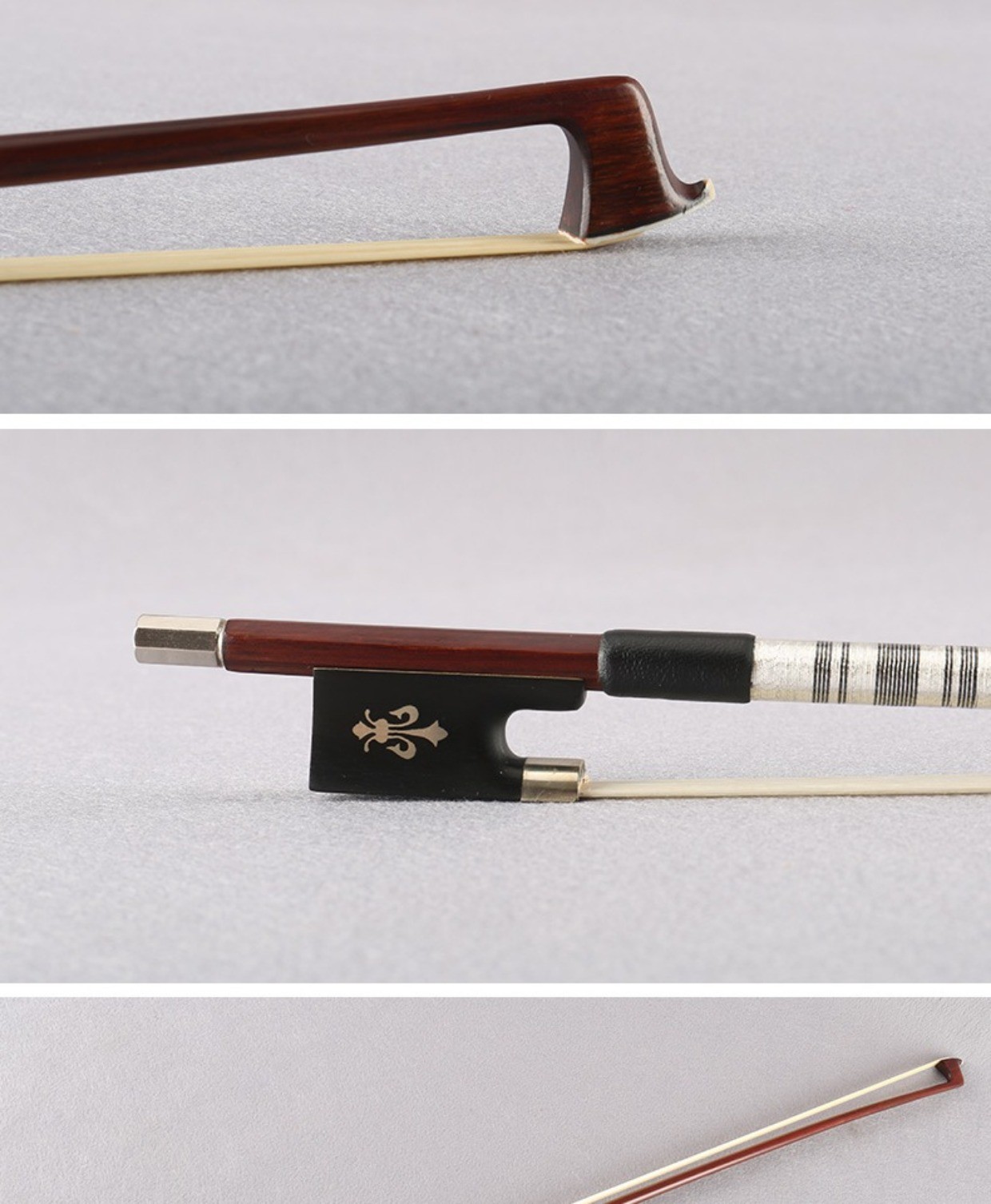 巴西绿檀小提琴琴弓专业演奏级马尾毛圆杆高档苏木4/4弓子配件 1/4