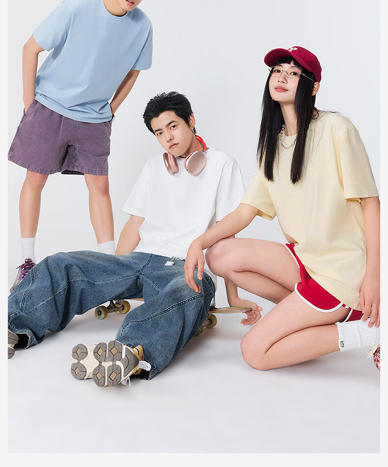 MINISO Pure Cotton Short Sleeve T-Shirt and Shorts Two-Piece Set for Men Summer Solid Color Loose Fit Half Sleeve and Five-Point Pants Full Outfit Z 11