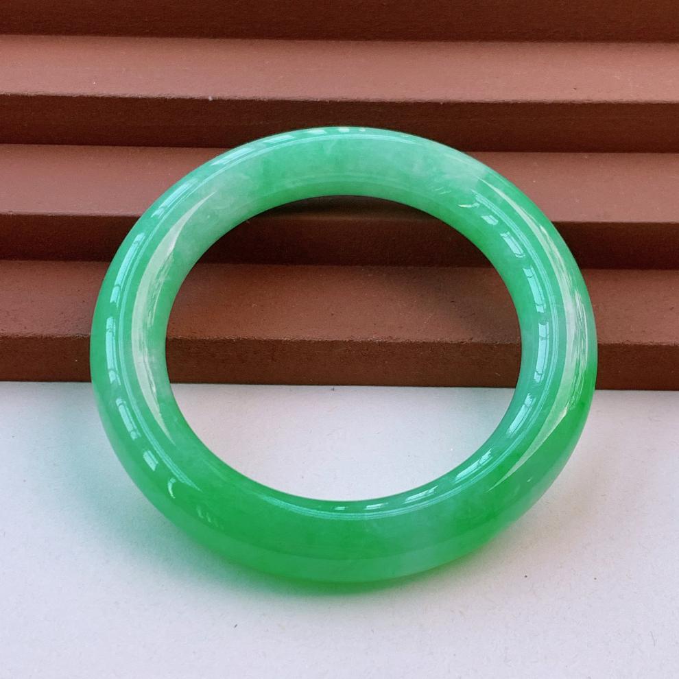 ck缅甸老坑冰种正阳绿翡翠手镯女玉圆条满阳绿贵妃绿玉镯子七夕情人节