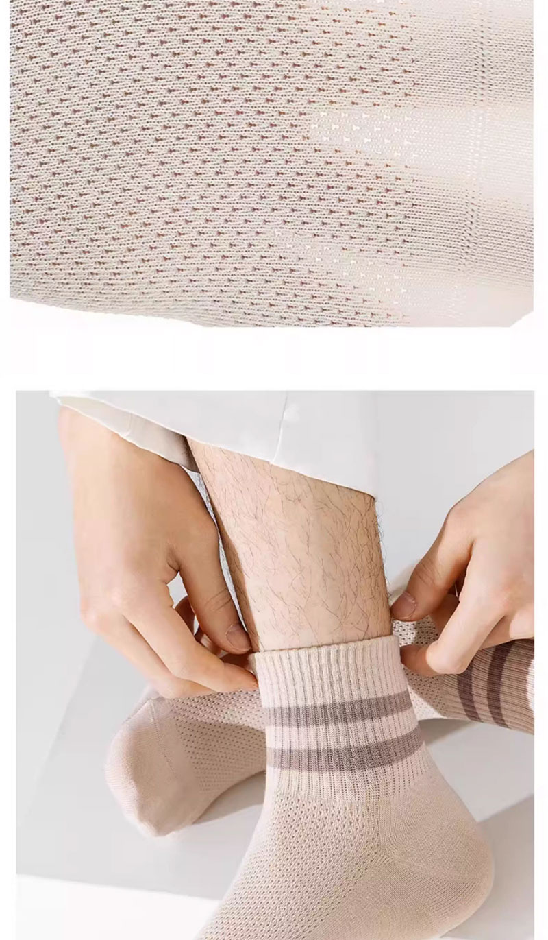 Mian Shisan Men's Short Socks Summer Mesh Thin Breathable Xinjiang Cotton Antibacterial Odor-Resistant Striped Short Socks 6 Pairs 2