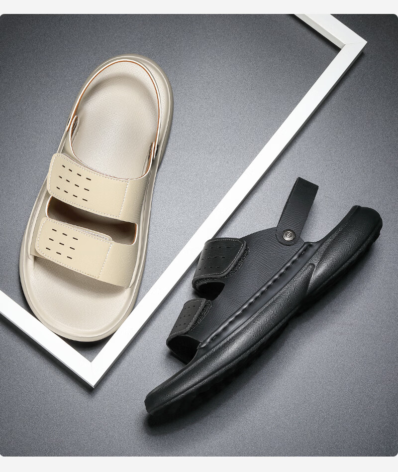 CARTELO Men's Leather Sandals 2026 New Summer Breathable Slippers High-End Soft Sole Beach Shoes K903 Black Size 40 2