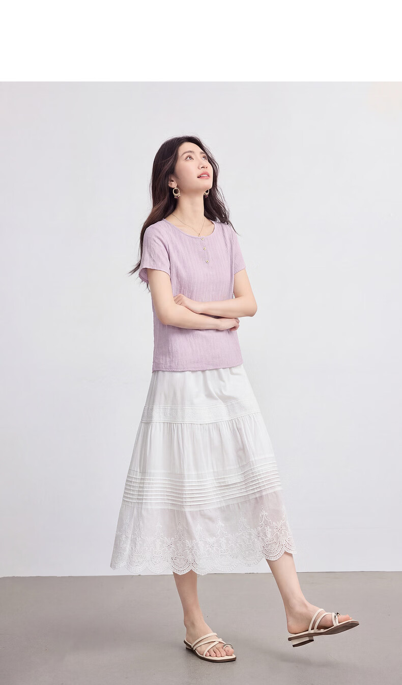 Sllsky Textured Shoulder T-Shirt Short Sleeve Women Summer 2026 New Commuter Casual Petite Crew Neck Top 16