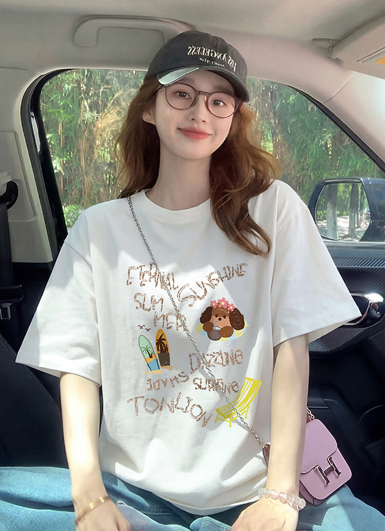 TonLion 2026 Women's Graphic Short Sleeve T-Shirt Loose Casual Versatile Fashionable Youthful High-End Women's T-Shirt 2