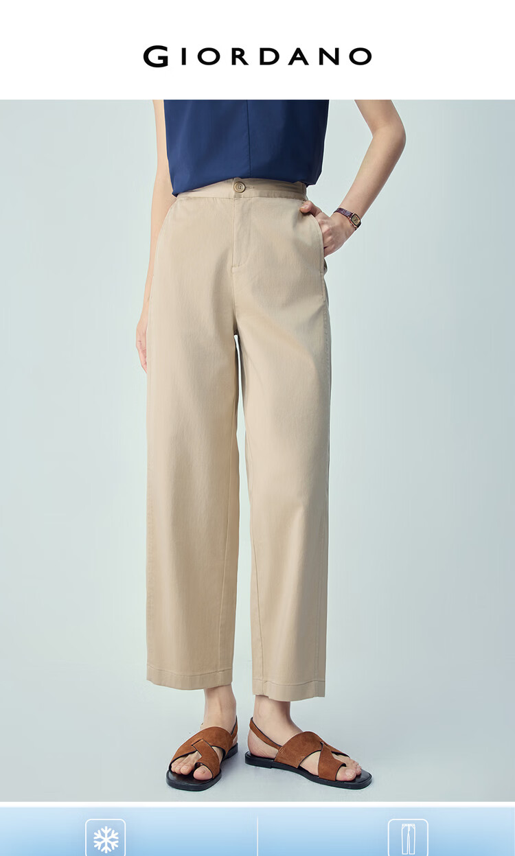 Giordano 2026 Summer High-Tech Cooling Sunscreen Semi-Elastic Waist Straight-Leg Cropped Casual Pants for Women 05426308 3