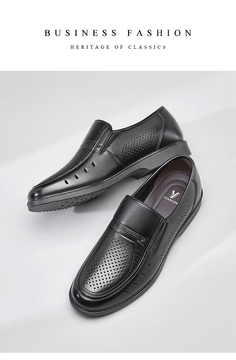 Eierkang Plus Size Men's Genuine Leather Business Formal Slip-On Comfortable Casual Dad Shoes 96361W Black 40 17