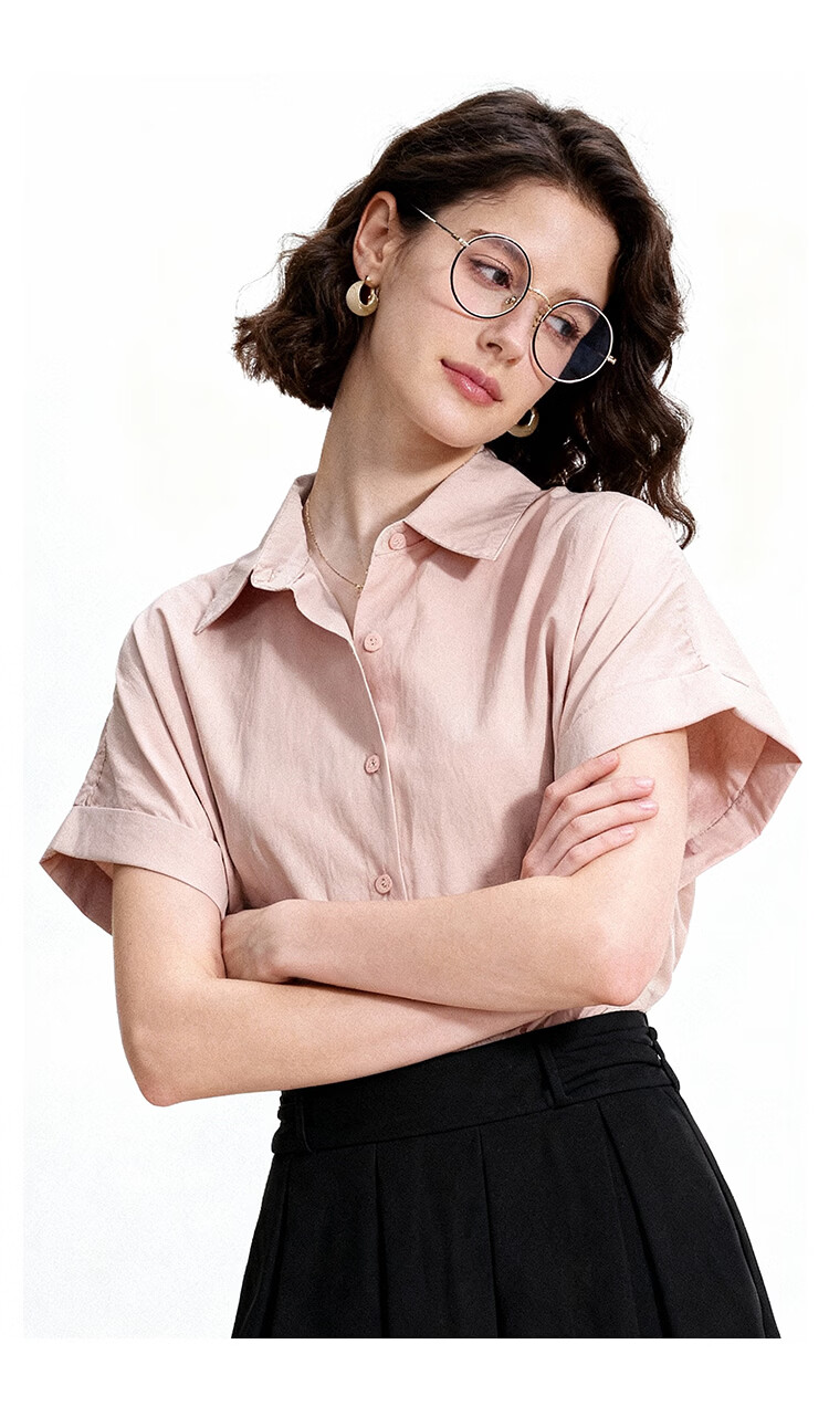 ENC Korean Style Loose Casual Short Sleeve Shirt Daily Work Commute Blouse for Women Summer Lightweight Breathable Comfortable Top 13