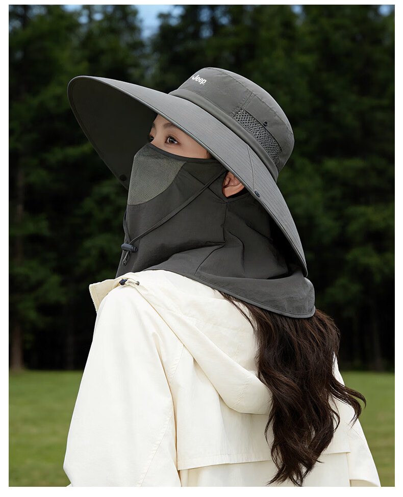 JEEP Women's Summer Outdoor Hiking Sun Protection Hat with Full Coverage Extended Face Mask and Shoulder Neck Guard Fisherman Hat 14