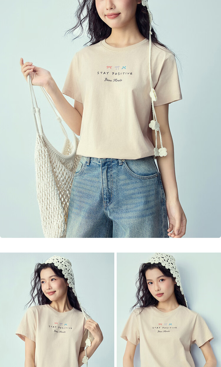 Giordano Women's Short Sleeve T-Shirt 2026 Summer New Pure Cotton English Slogan Print Crew Neck Top 13326300 18