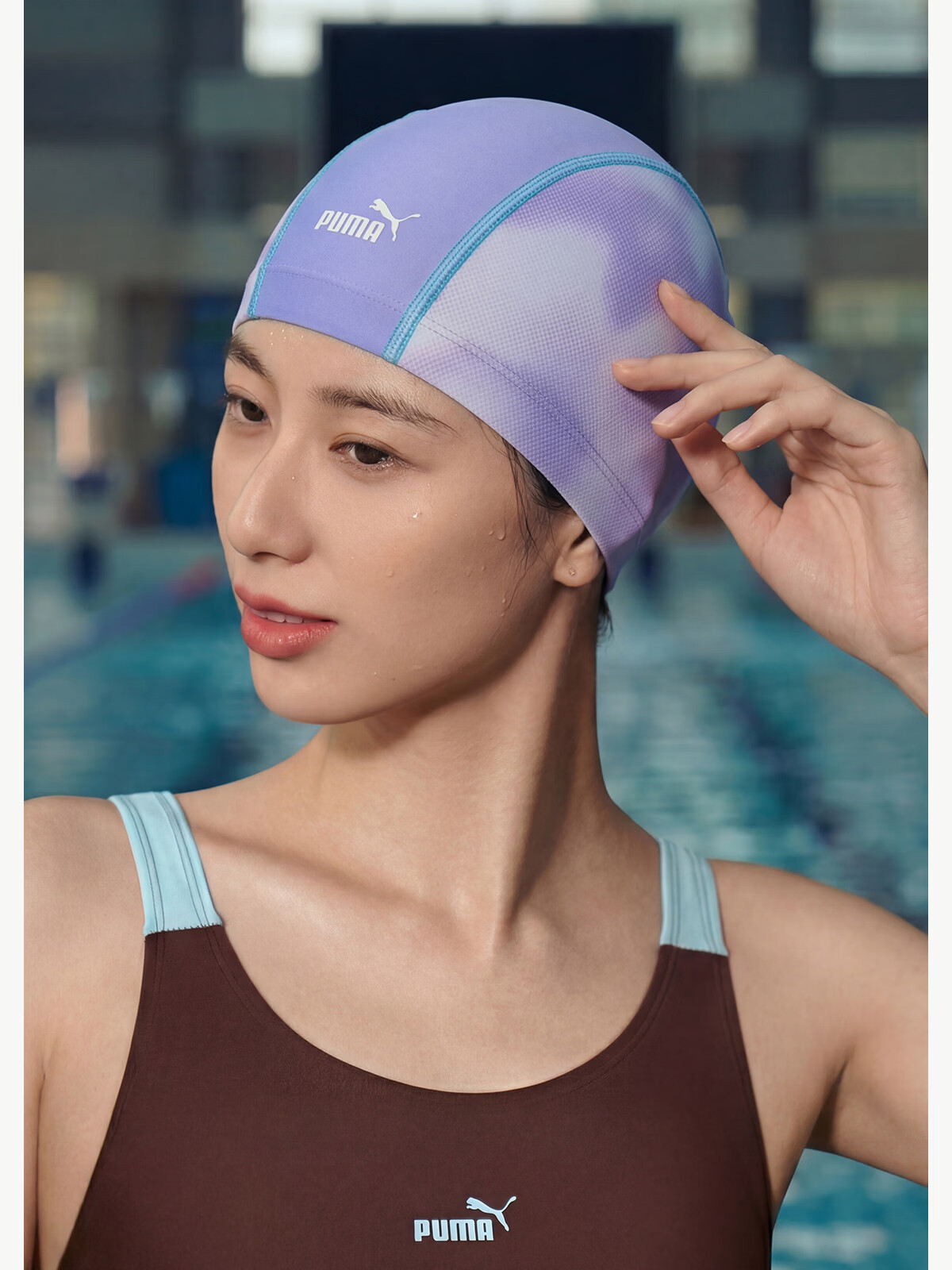 PUMA Adult Swim Cap Breathable High Elasticity Fabric Swim Cap Skin-Friendly Lightweight Durable Swimming Cap for Long Hair Portable 12