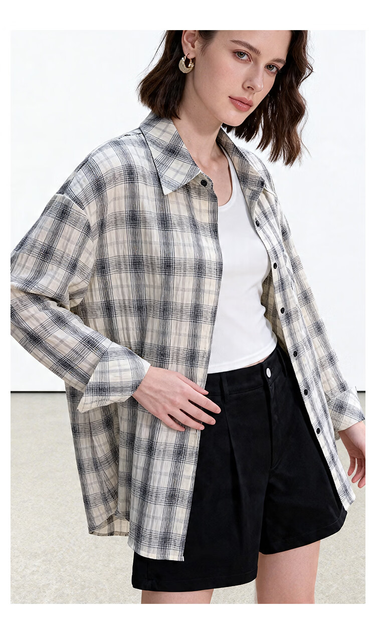 ENC Thin White Checkered Shirt Women Oversize Style 2026 Spring Summer Korean Loose Sun Protection Versatile Layering Top 10