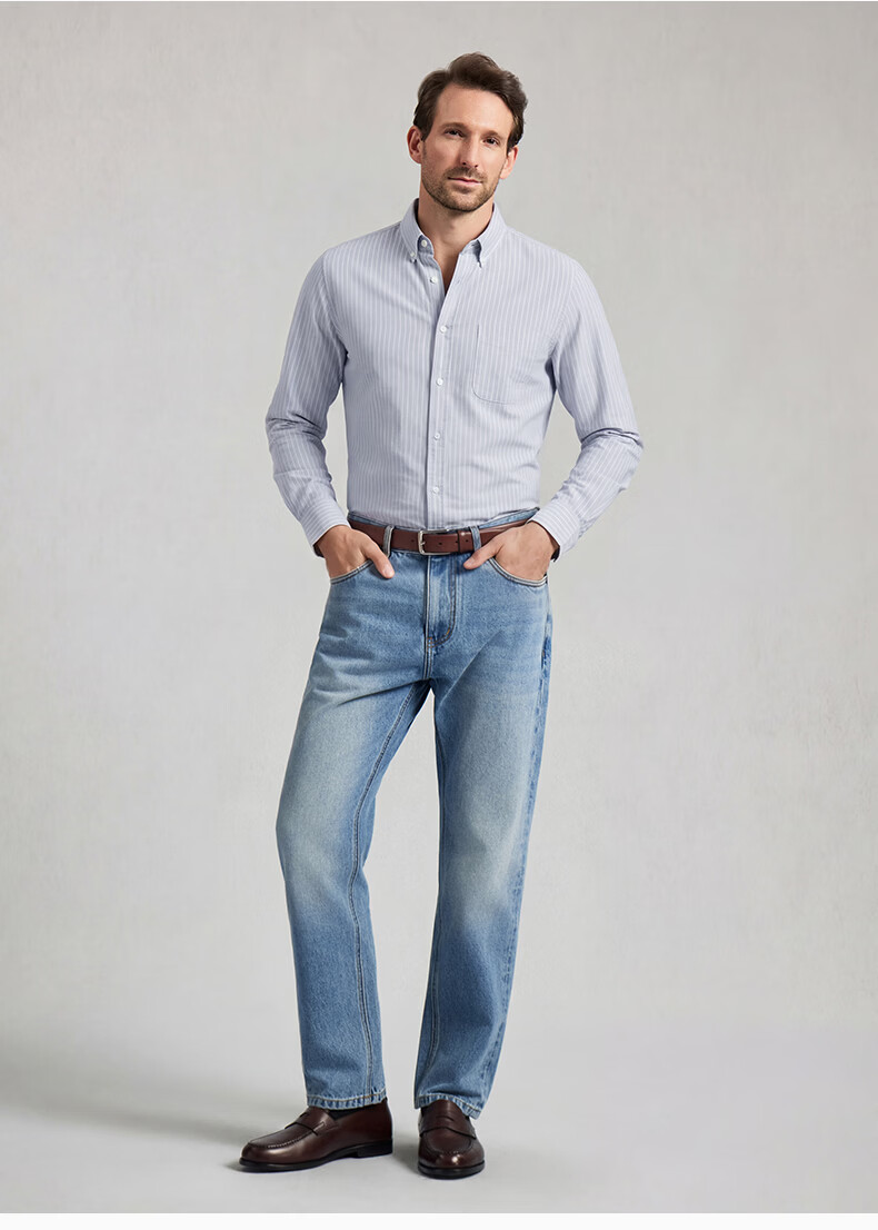 Texwood Deshiwo Apple Standard Shoulder Men's Long Sleeve Striped Casual Shirt Blue S 17