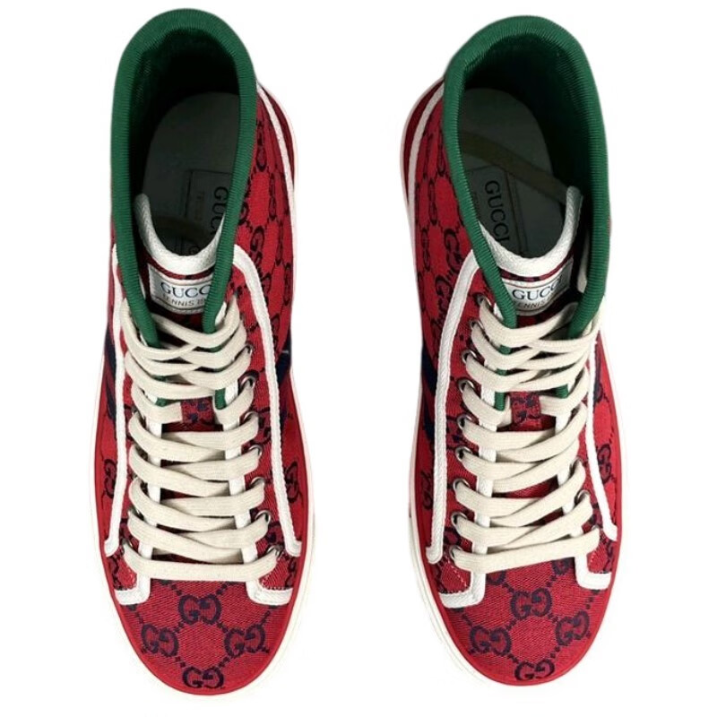 古驰(gucci) 1977系列限量款高帮男士帆布鞋 红色 41【图片 价格 品牌