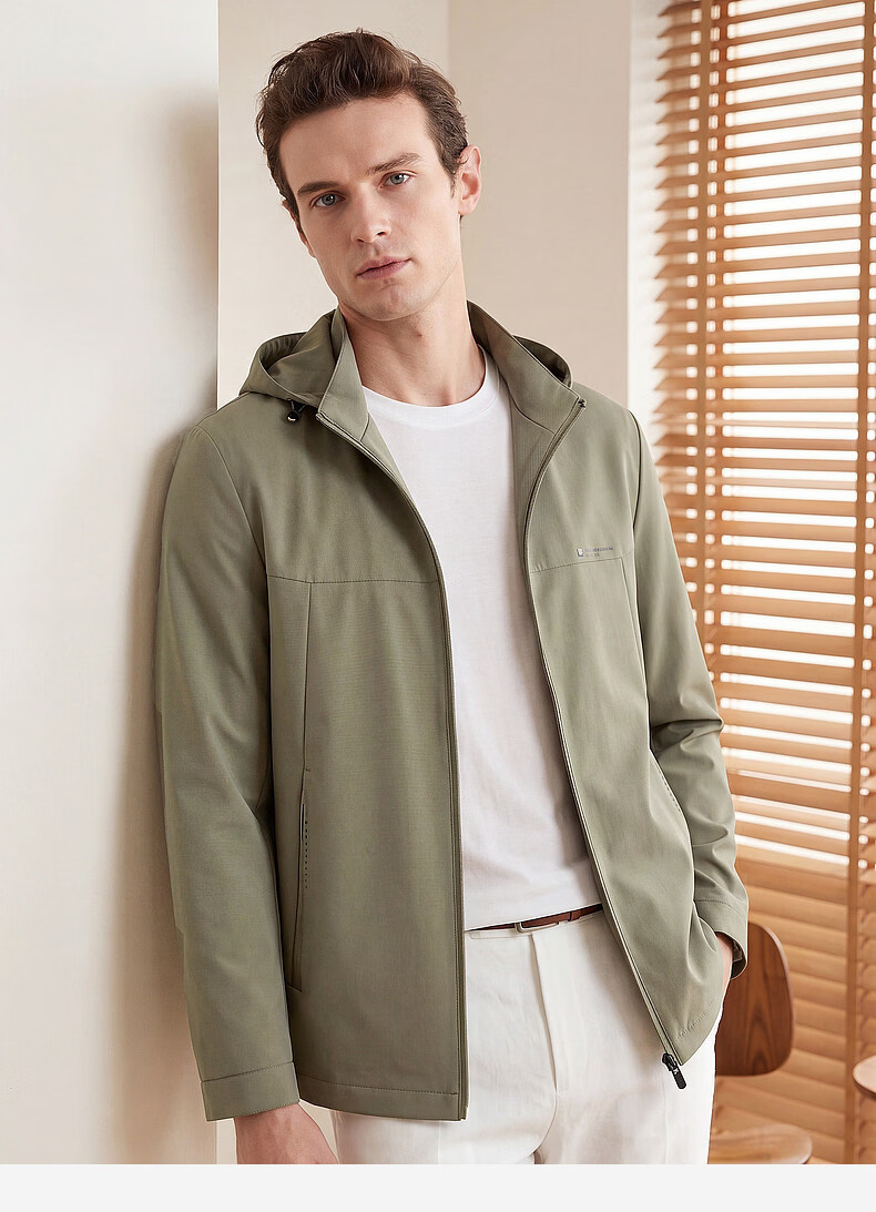 SHANSHAN High-End Jacket for Men, Spring And Autumn Casual Striped Inner Lining Zipper Coat with Detachable Hood, Dad's Clothing 12