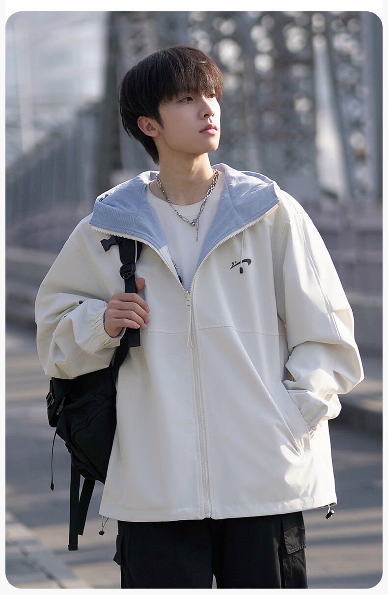 Guirenniao Reversible Jacket Men Spring Autumn New American Workwear Hooded Jacket Men Clothing Yao Ye Black S 14