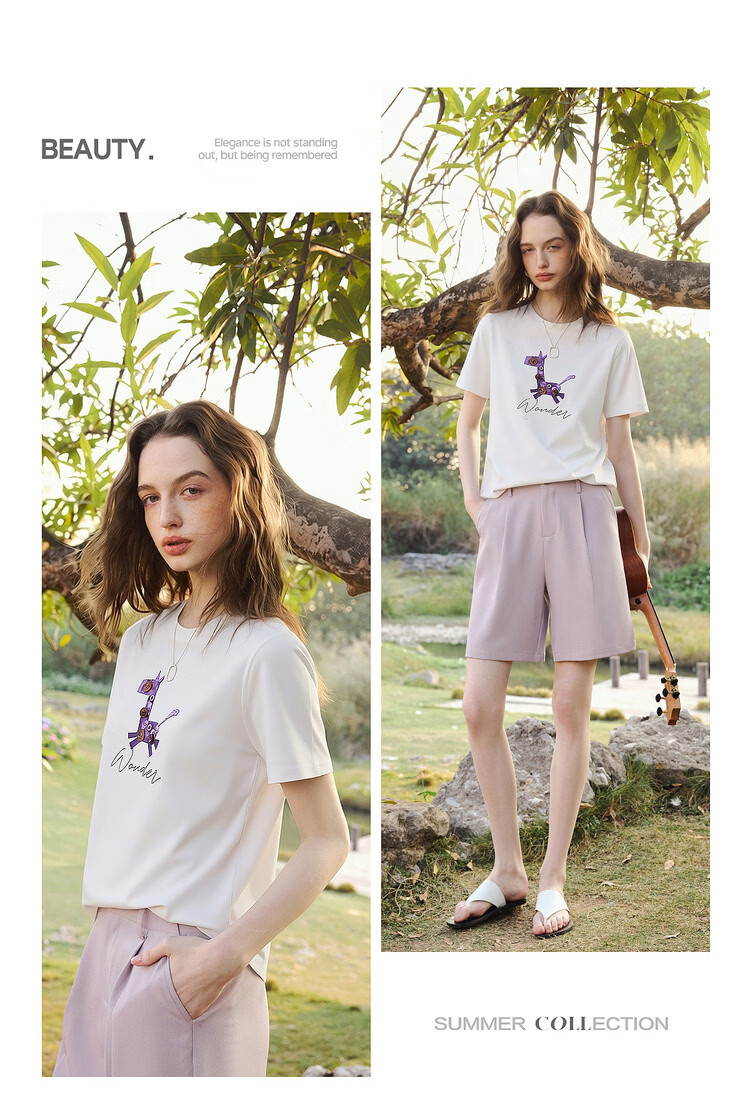 Olrain Women's Casual Commuter Cotton Short Sleeve T-Shirt with Pony Print Summer New Round Neck Top Black L 10