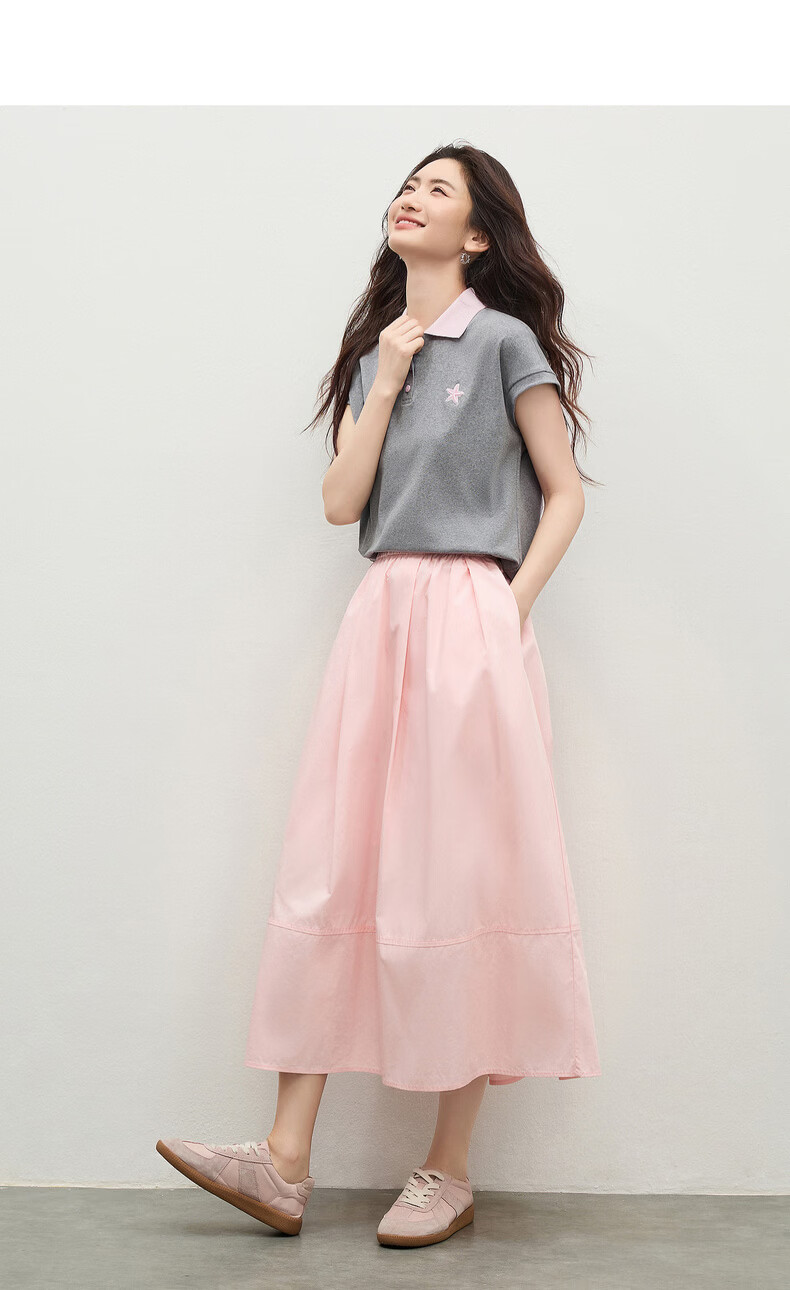 Shangdu Bila Korean Style Colorblock Cotton Polo Collar T-Shirt Women Summer Three-Button Knit Top Loose Slimming Youthful Layering 10