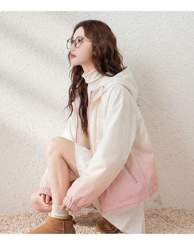 TonLion 2026 Spring Women's Hooded Cropped Jacket Peach Pink L 8