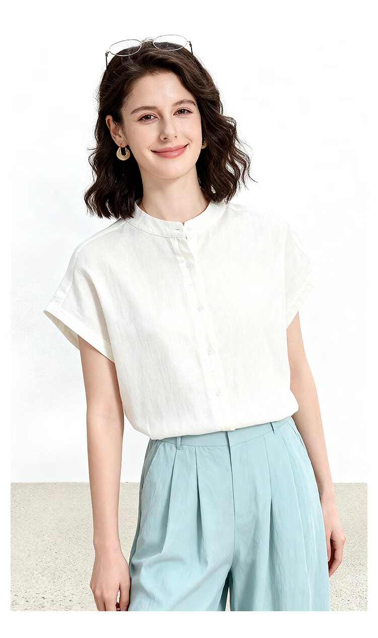 ENC Elegant Plain White Short Sleeve Shirt Literary Intellectual Style 2026 Women's Summer New Loose Comfortable Breathable Versatile Top 17