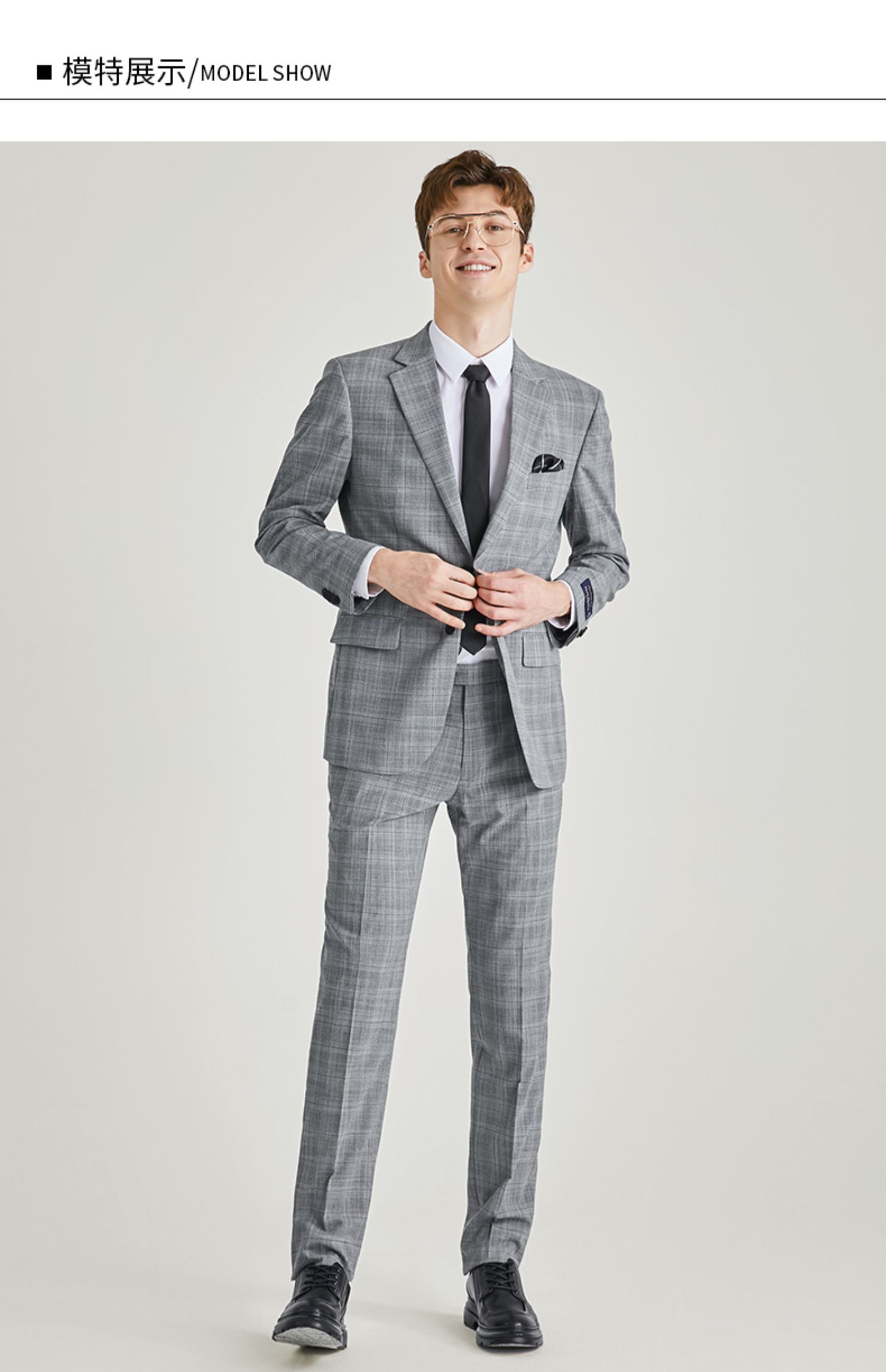 ziozia夏季新款商务时尚男士青年格子纹正装西服外套zsb02203c灰色90